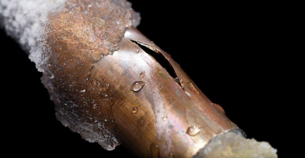 Damage to a pipe that was frozen.