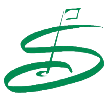 Green golf flag in a cursive letter "S" logo.
