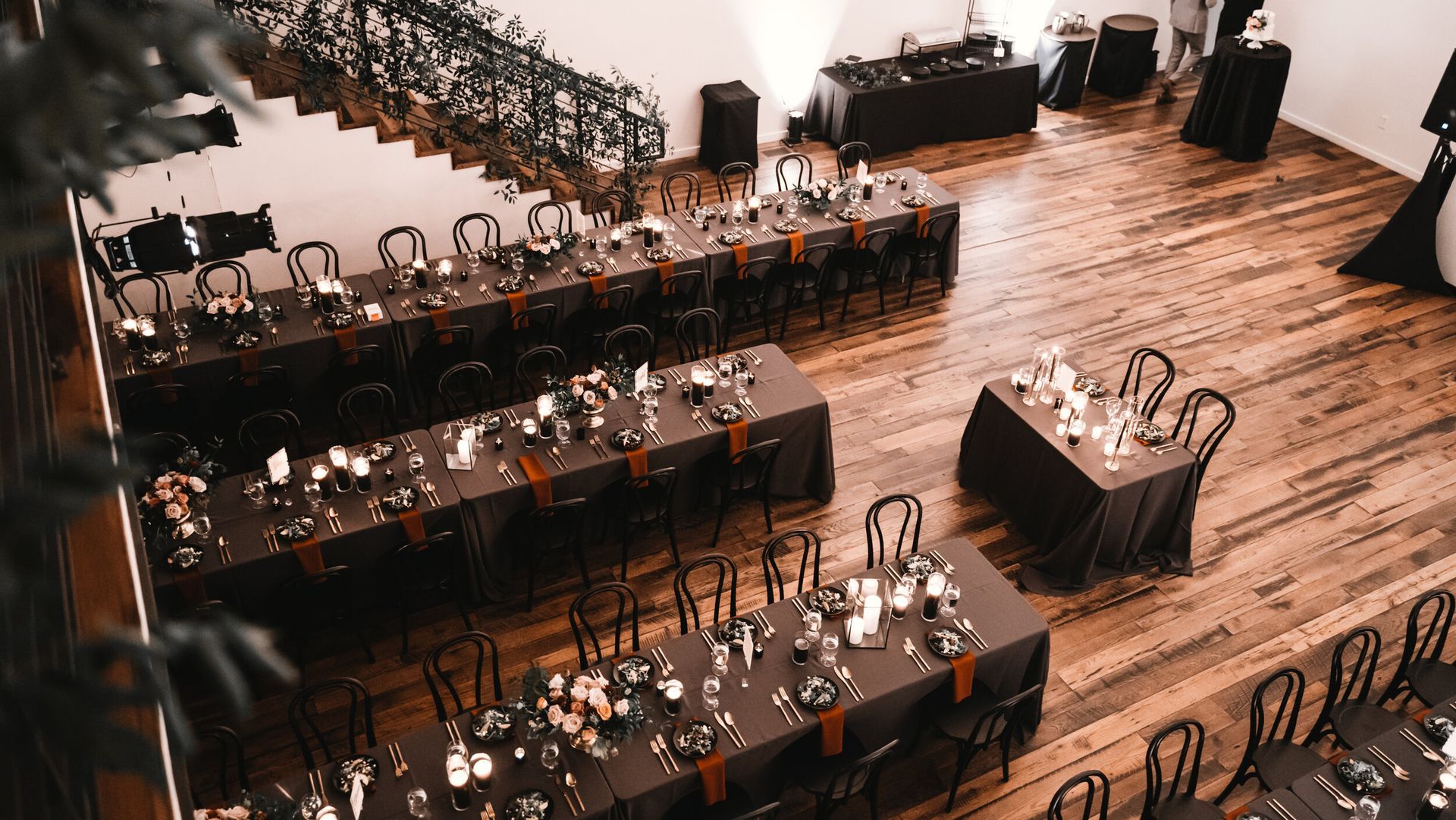 Kourtney & Michael's Wedding large room with tables and chairs set up for a wedding reception by Wedding Planner Nashville