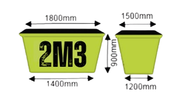 A Green Bin With the Number 2m3 on It — Beehive Property Maintenance in Emerald, QLD