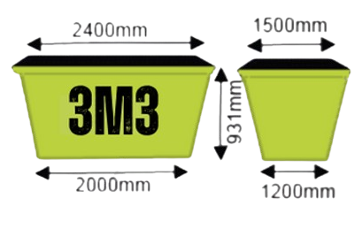 A Green Bin With the Number 3m3 on It — Beehive Property Maintenance in Dysart, QLD