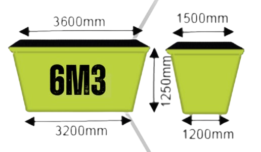 A Green Bin With the Number 6m3 on It — Beehive Property Maintenance in Emerald, QLD