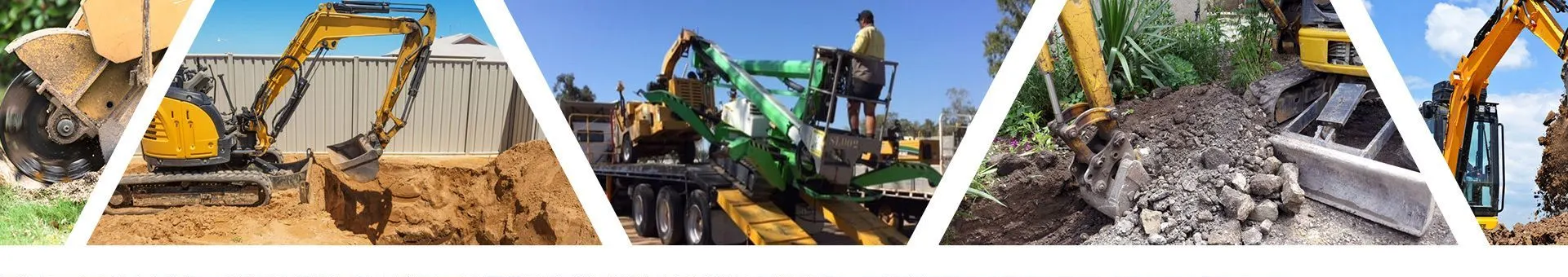 A Collage of Pictures of a Yellow Excavator on a Construction Site — Beehive Property Maintenance in Emerald, QLD