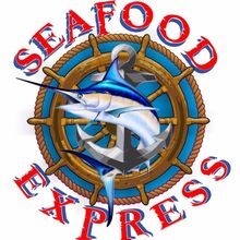 A seafood express logo with a sailfish and anchor