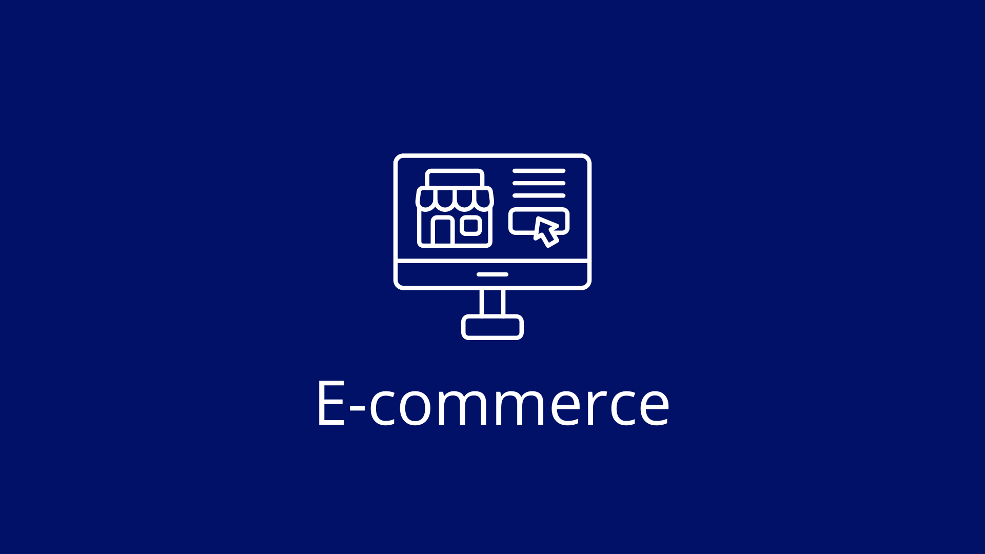 Um logotipo de comércio eletrônico com um monitor de computador em um fundo azul.