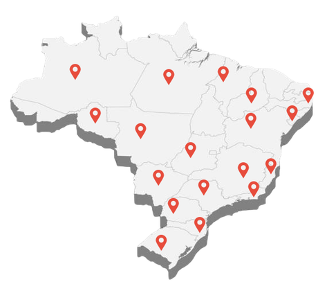 Um mapa do brasil com alfinetes vermelhos