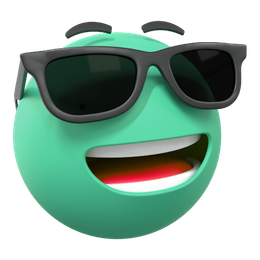 Teal smiling emoji wearing sunglasses.