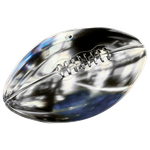 Silver football with visible stitching and reflective surface.