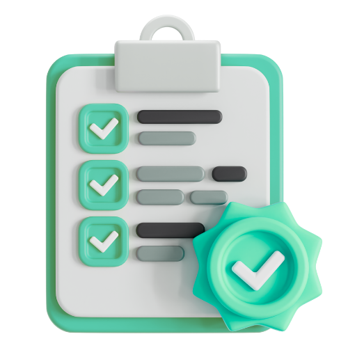 Checklist with completed tasks and a green checkmark badge.