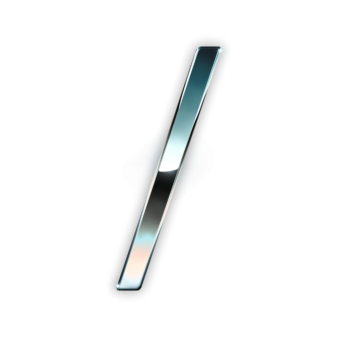 Silver slash symbol on a white background, with gradient reflecting light.