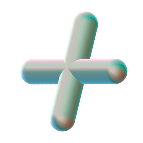 Four cylinders in a cross shape, with blue, green, and pink gradient colors.