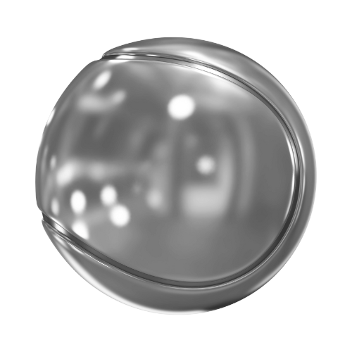Metallic tennis ball with reflective highlights.