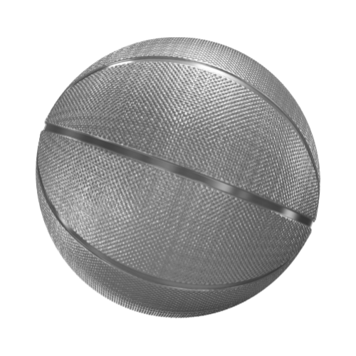 Gray basketball with textured surface and black lines.