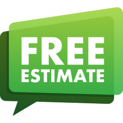 A green speech bubble with the words `` free estimate '' written on it.