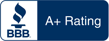 A blue sign that says bbb accredited business and a+ rating