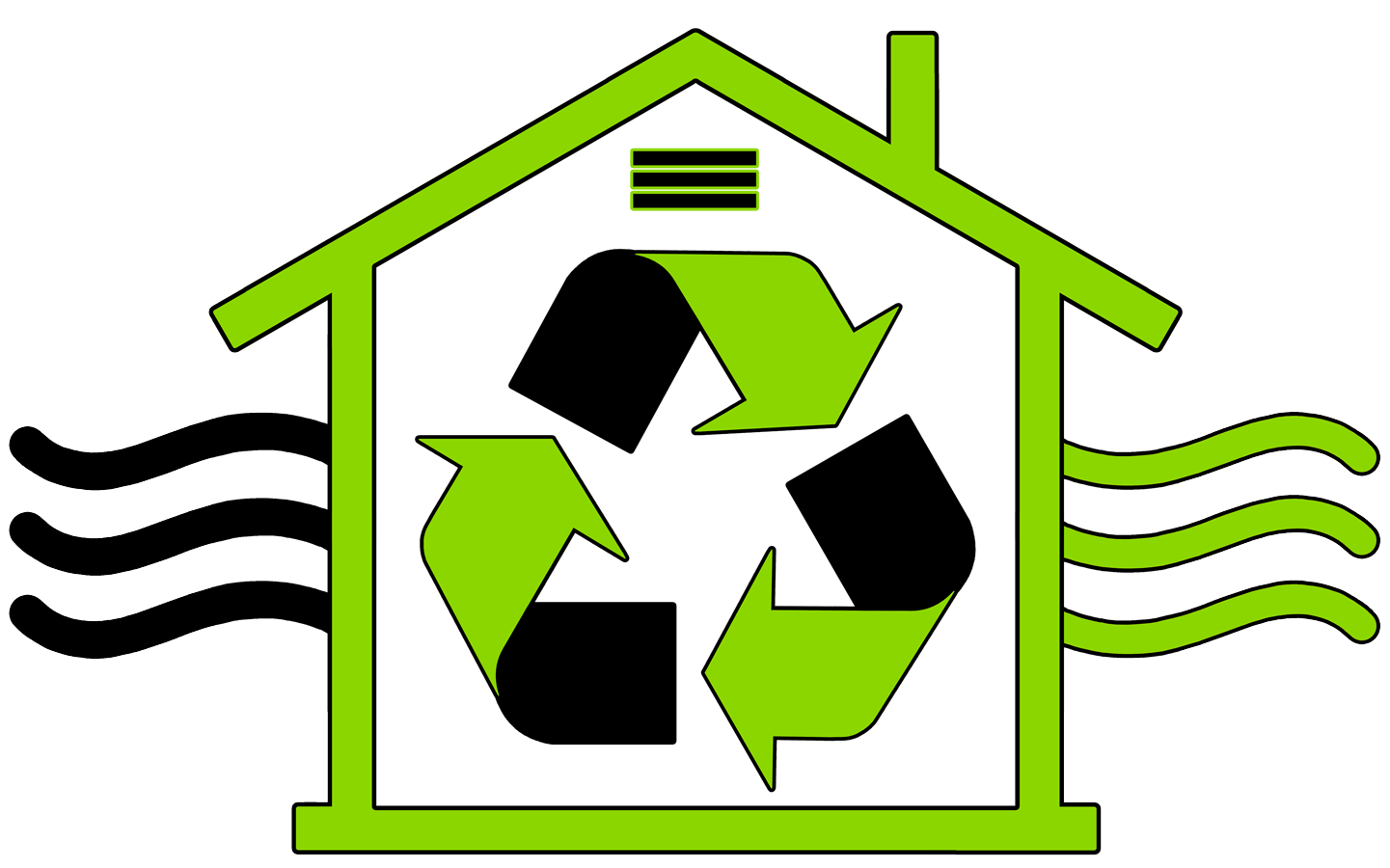 A green house with a recycling symbol inside of it