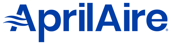A blue aprilaire logo on a white background