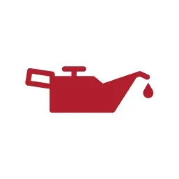 A solid red icon of an oil can with a single drop falling from its spout.