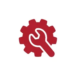 A red gear icon with a wrench cutout in the center.