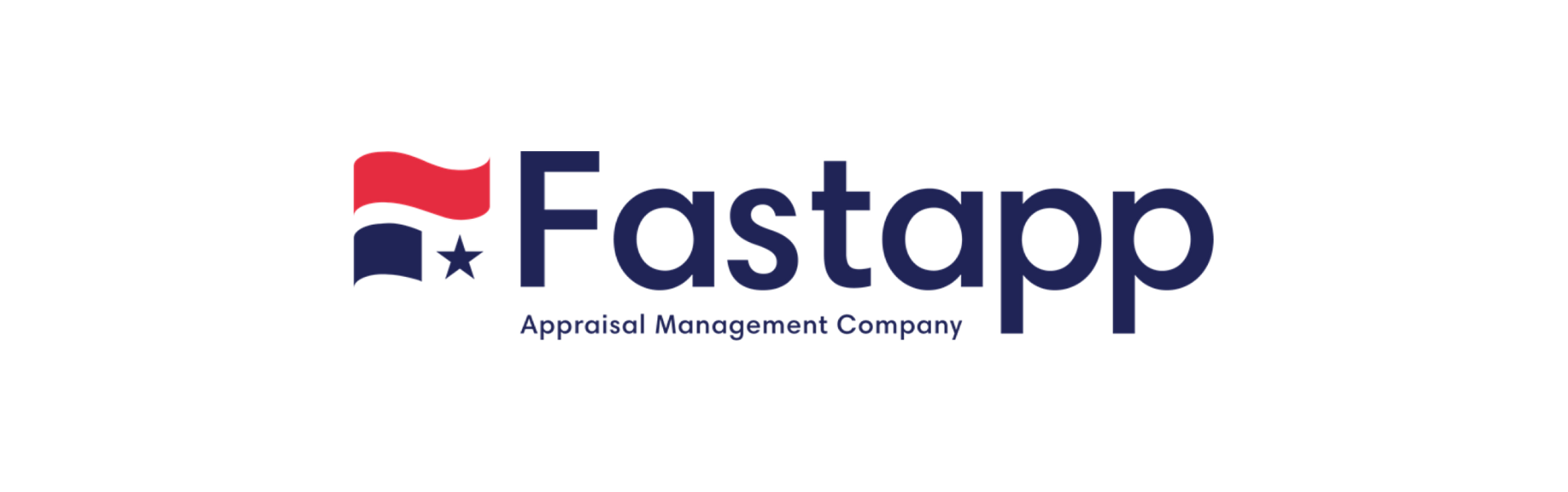 A fastapp logo with a red white and blue flag on a white background.