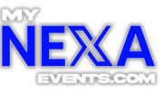A blue and white logo for my nexa events.com