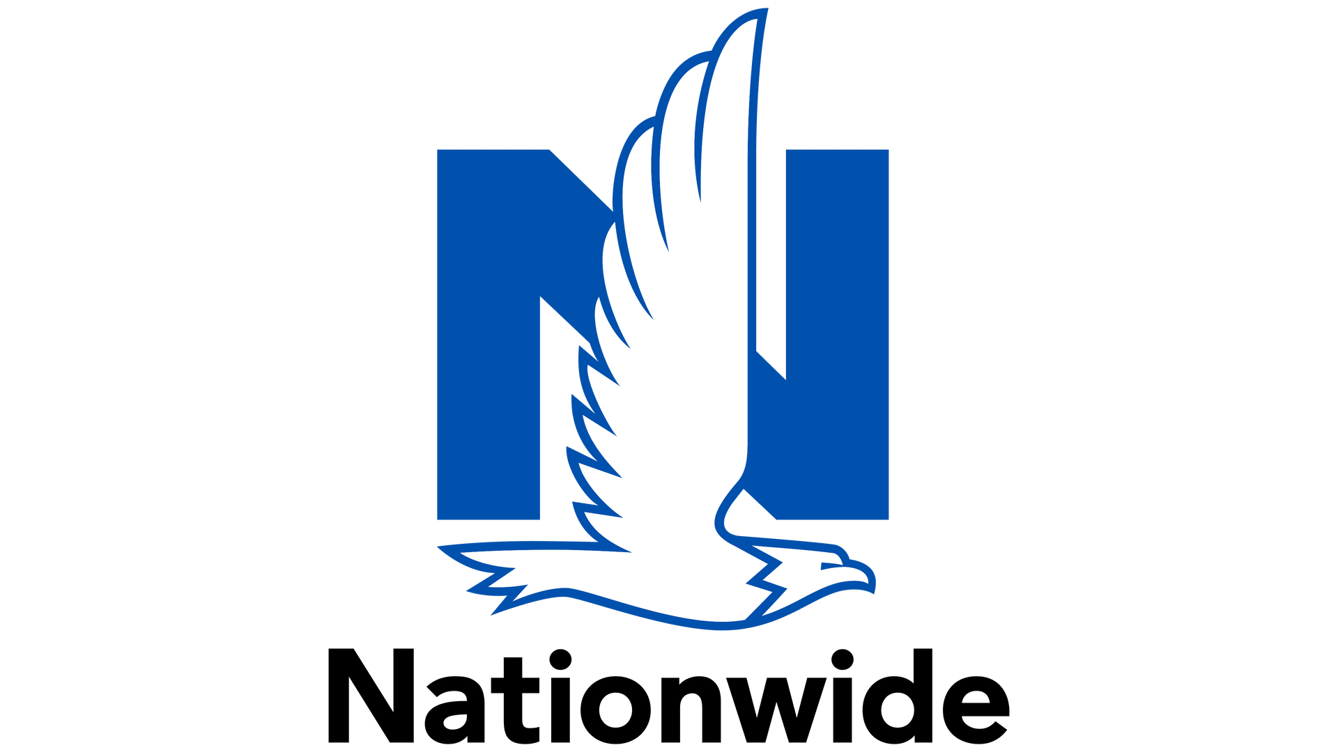 A blue and white logo for nationwide with a bird on it.