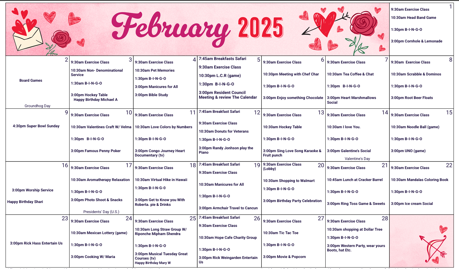 A calendar for the month of January 2025