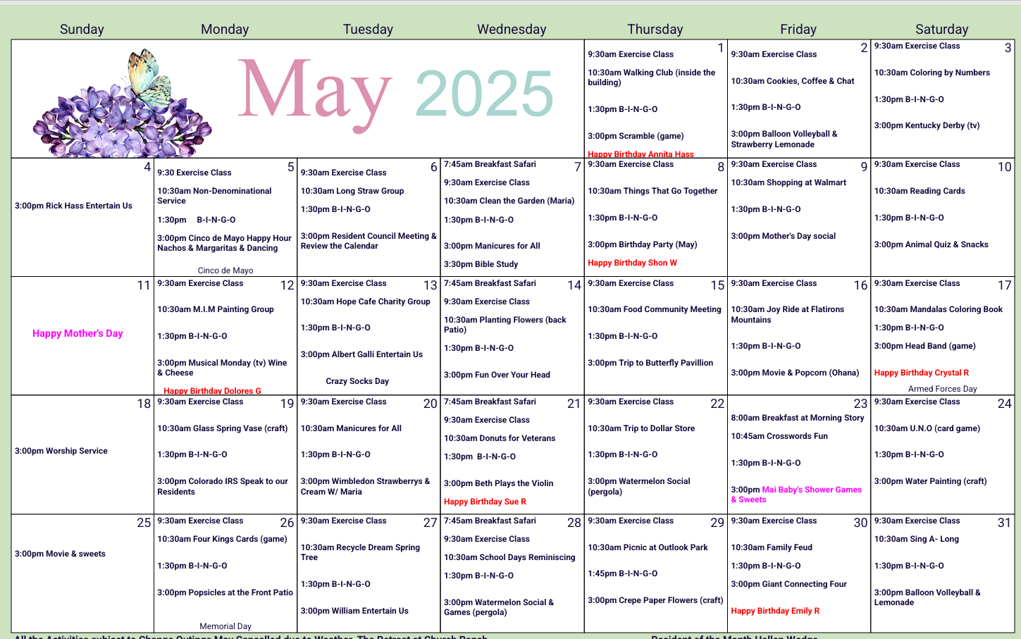 Activity Calendar