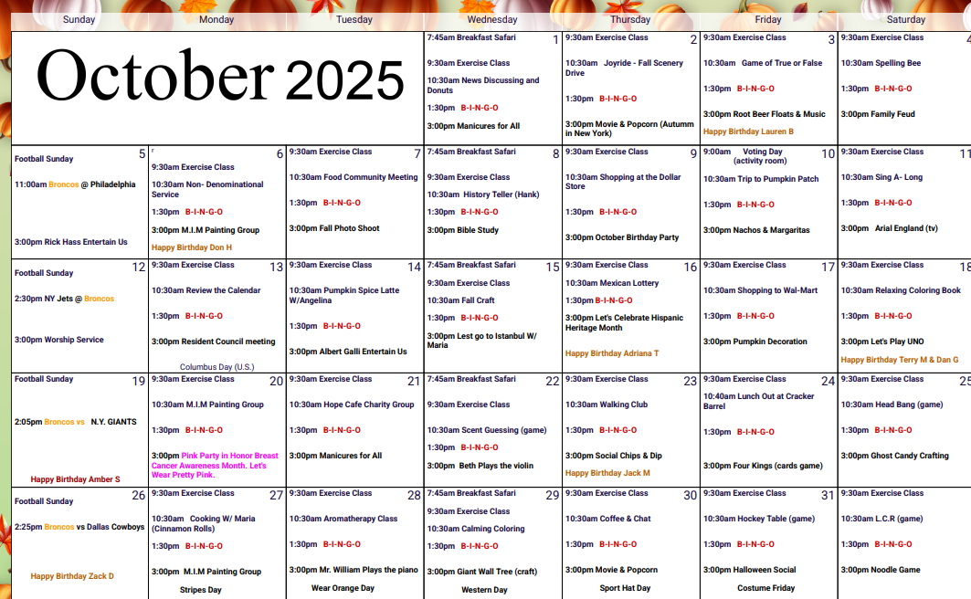 Activity Calendar