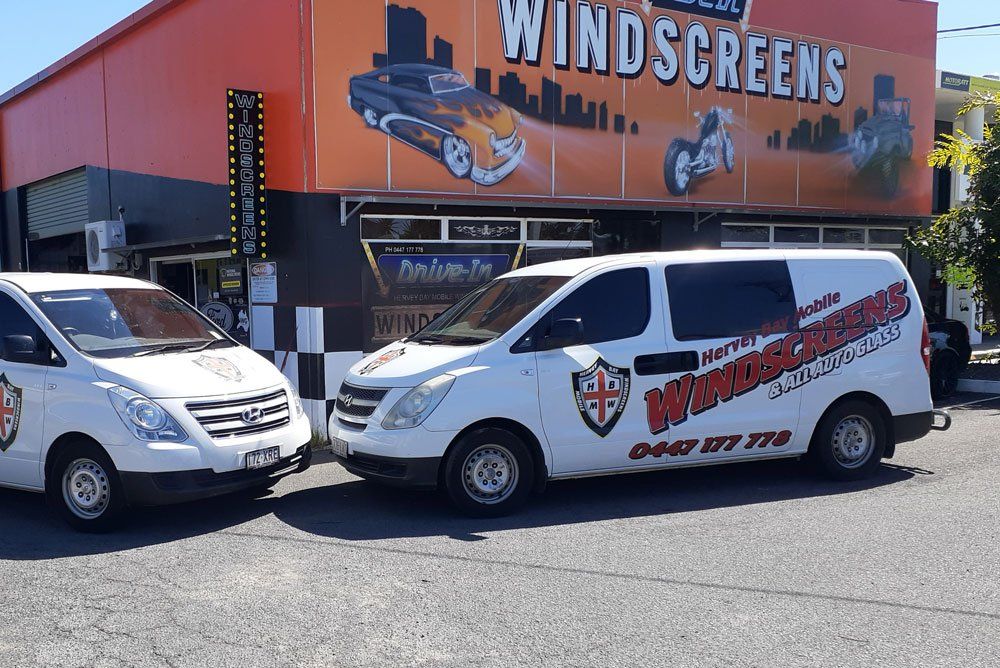 Two Windscreen Vehicles In The Front Of The Shop — Hervey Bay Mobile Windscreens In Pialba Queensland