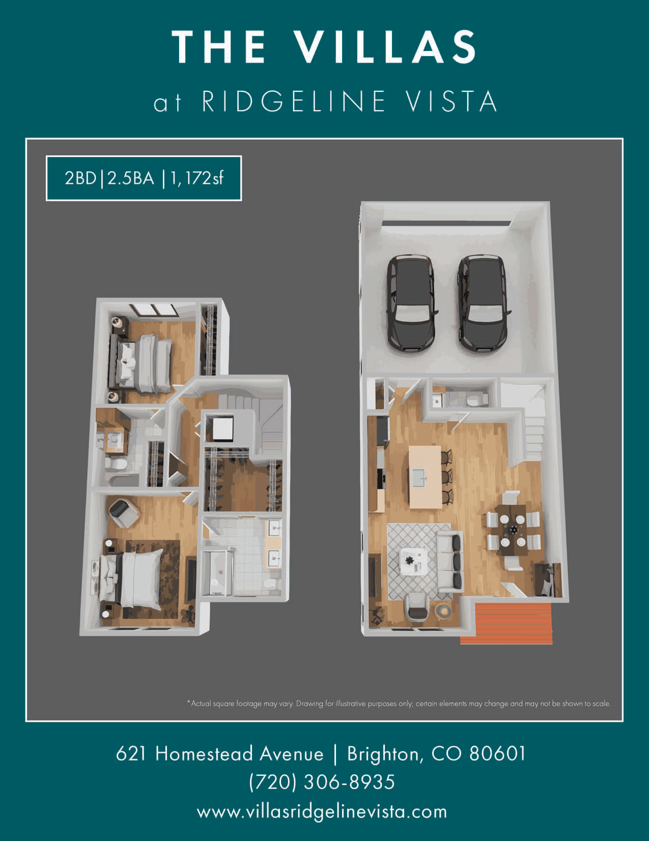 Floor Plan: 2 Bedroom · 2.5 Bath · 1,172 SQ. FT.