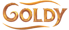 The word goldy is written in gold on a white background