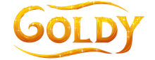 The word goldy is written in gold on a white background