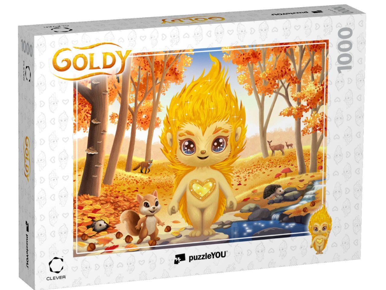 Ein goldenes Puzzle mit einer GOLDY im Wald