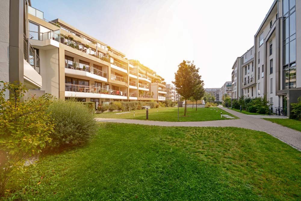 Apartment Buildings With Balconies, Pathway— Placid Hills Turf In Toowoomba City, QLD