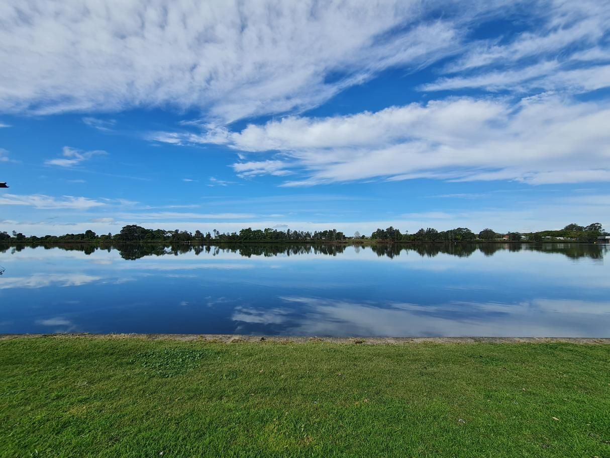 A Large Body of Water With Trees in the Background and a Blue Sky — Abode Shutters & Blinds In Taree South NSW