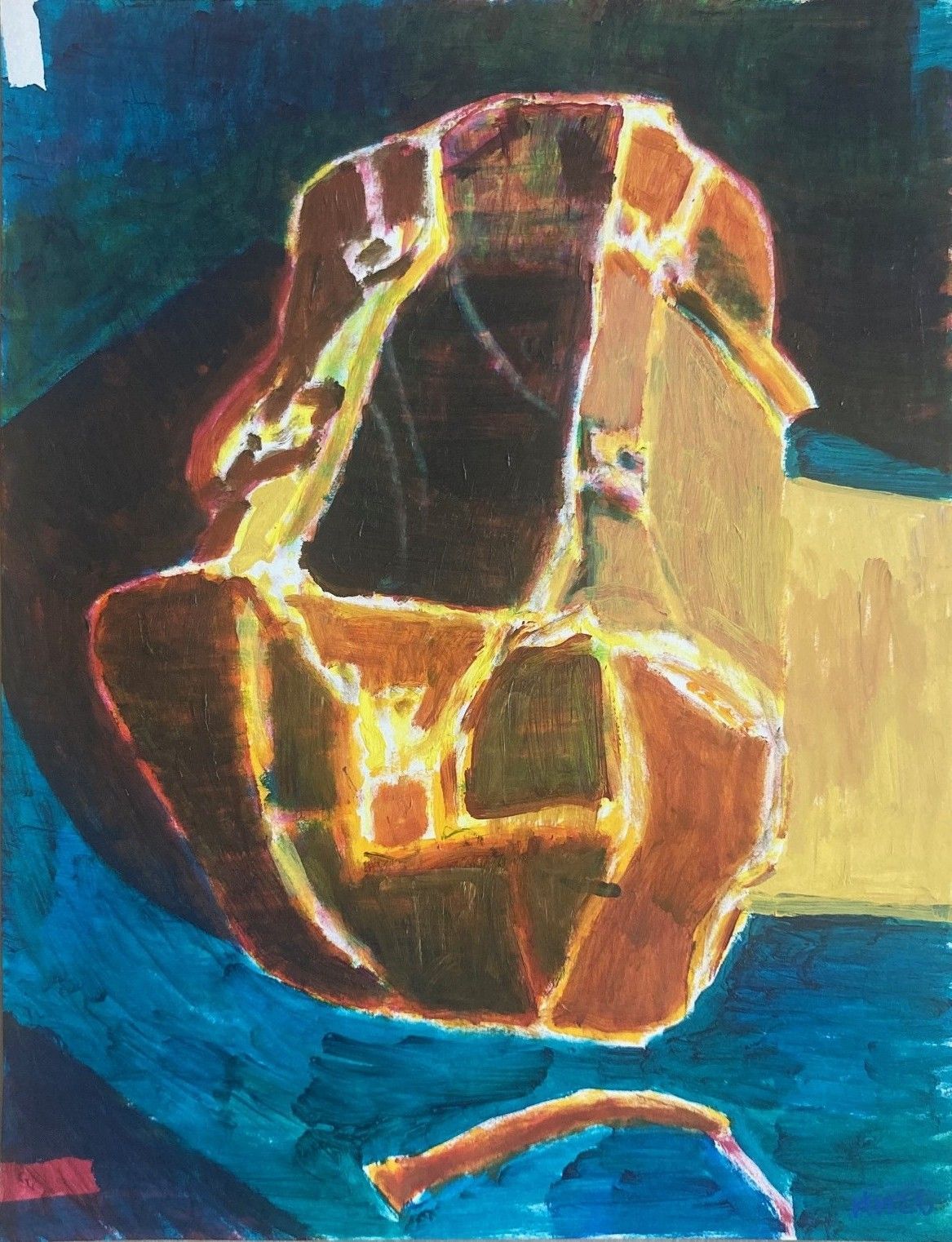 Portrait of a broken bag II, acrylic paint and mixed media on paper, 50x65cm, 2026.