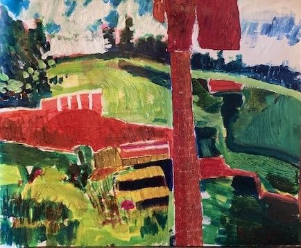 Landscape sketch in Parnac, France, acrylic paint and mixed media on paper, 60x70cm, 2024, Hennie Huijgens.