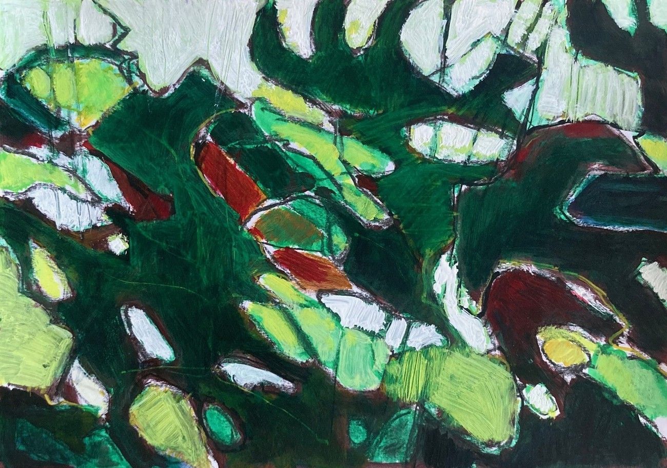 Shadows of Perception 12, acrylic paint and mixed medium on paper, 29.7 x 42 cm, 2025.