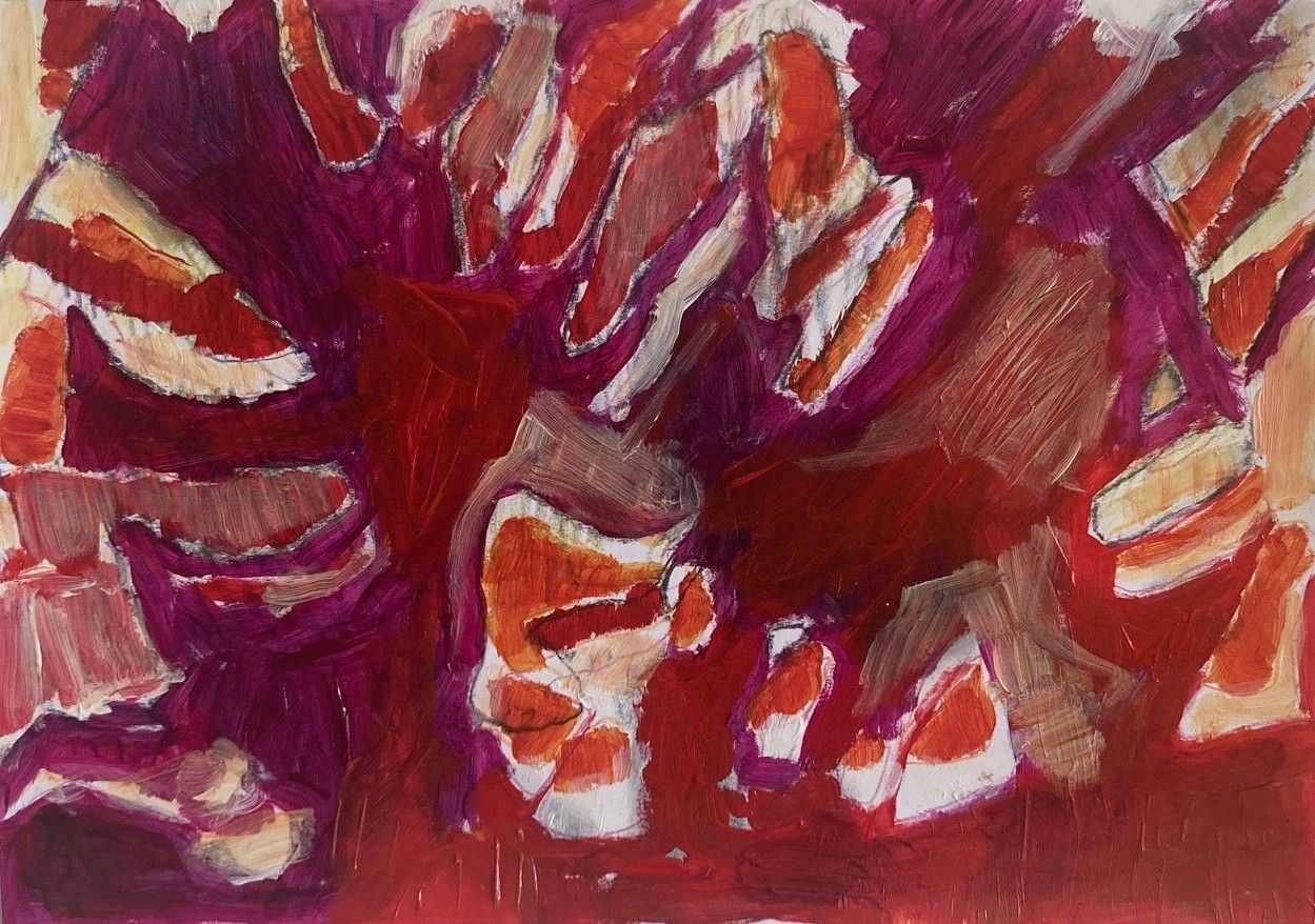 Shadows 4, acrylic paint and mixed medium on paper, 29.7 x 42 cm, 2025.