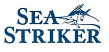 A logo for sea striker with a marlin on it.