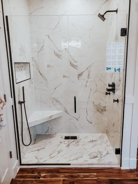 A Shower with Marble Tiles | Clayton, NC | Clayton Glass & Mirror