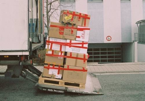 A truck lift with packages from a Emergency Relocation.