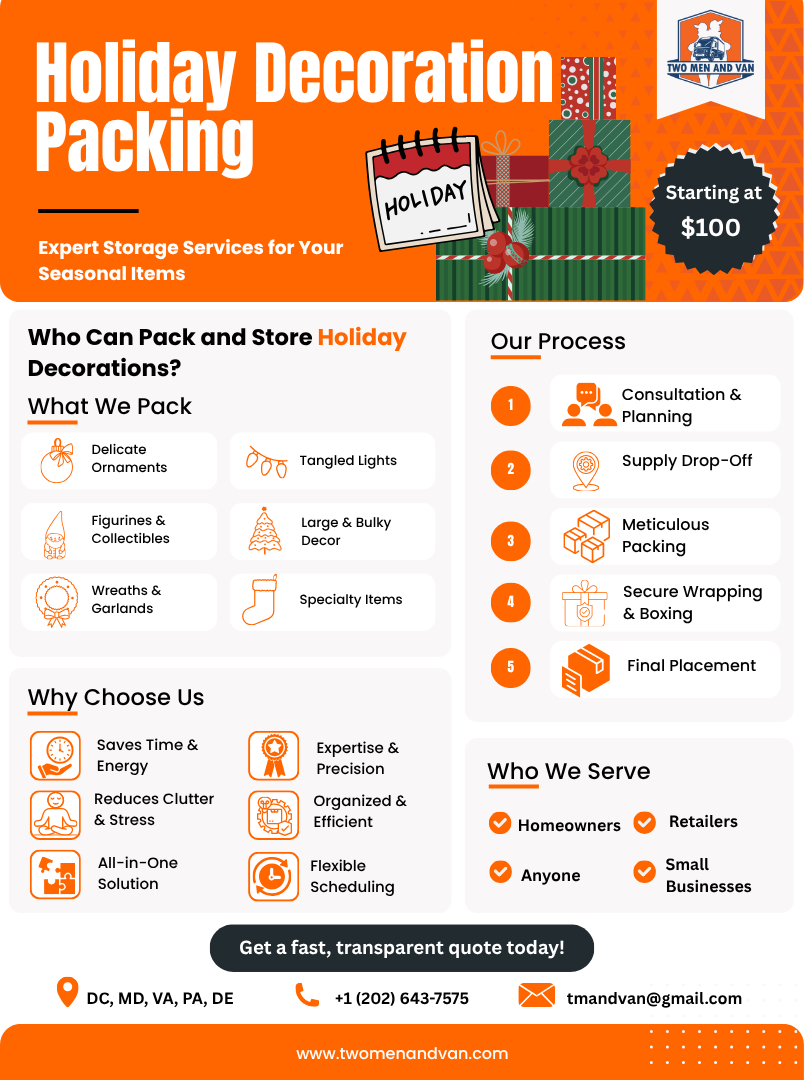 Flyer for holiday decoration packing services.