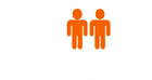 Two orange stick figures are standing next to each other on a white background.