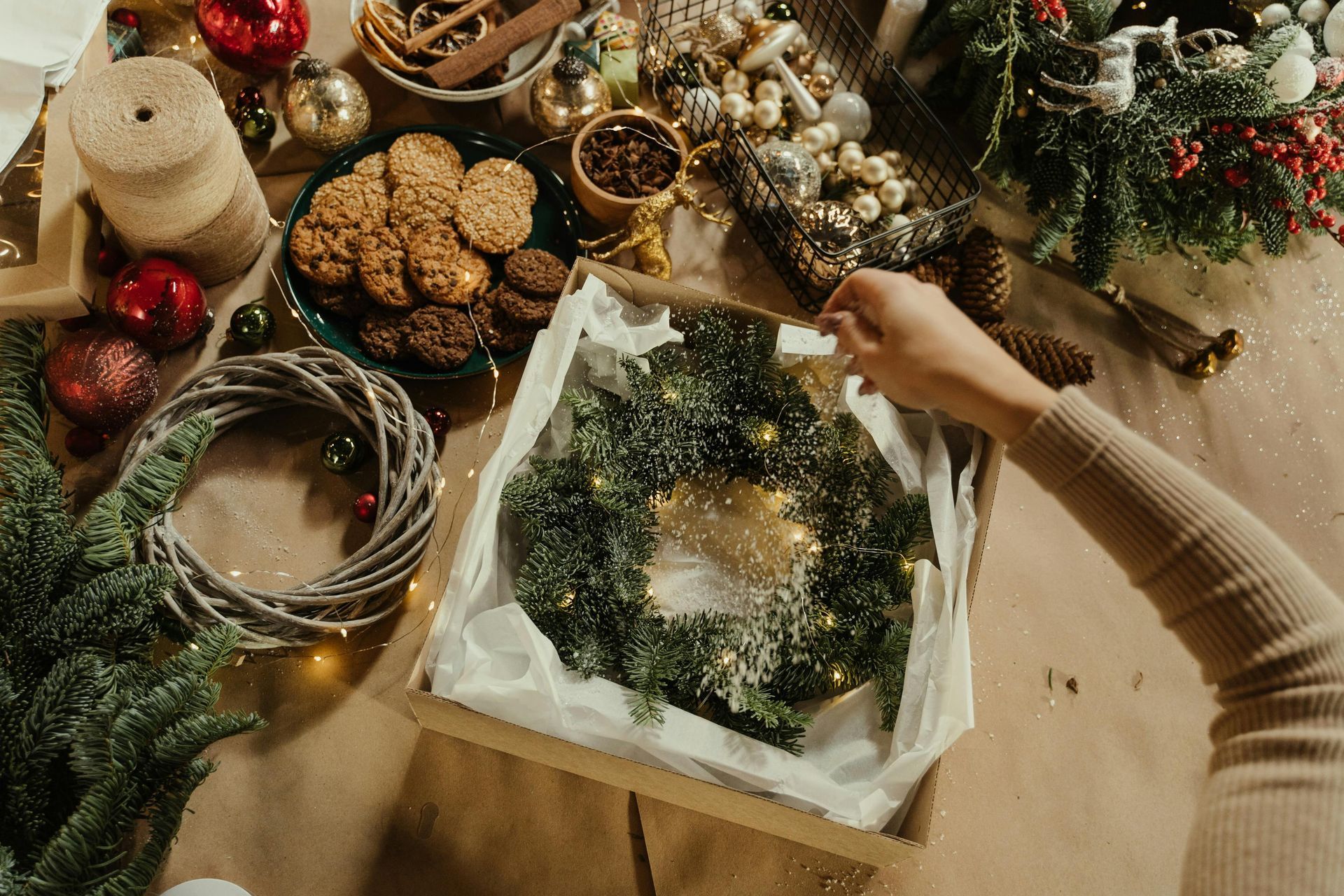 Packages with festive wrappings and ribbons.