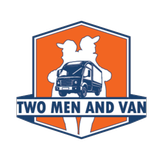 A white van with twomenandvan.com written on the side