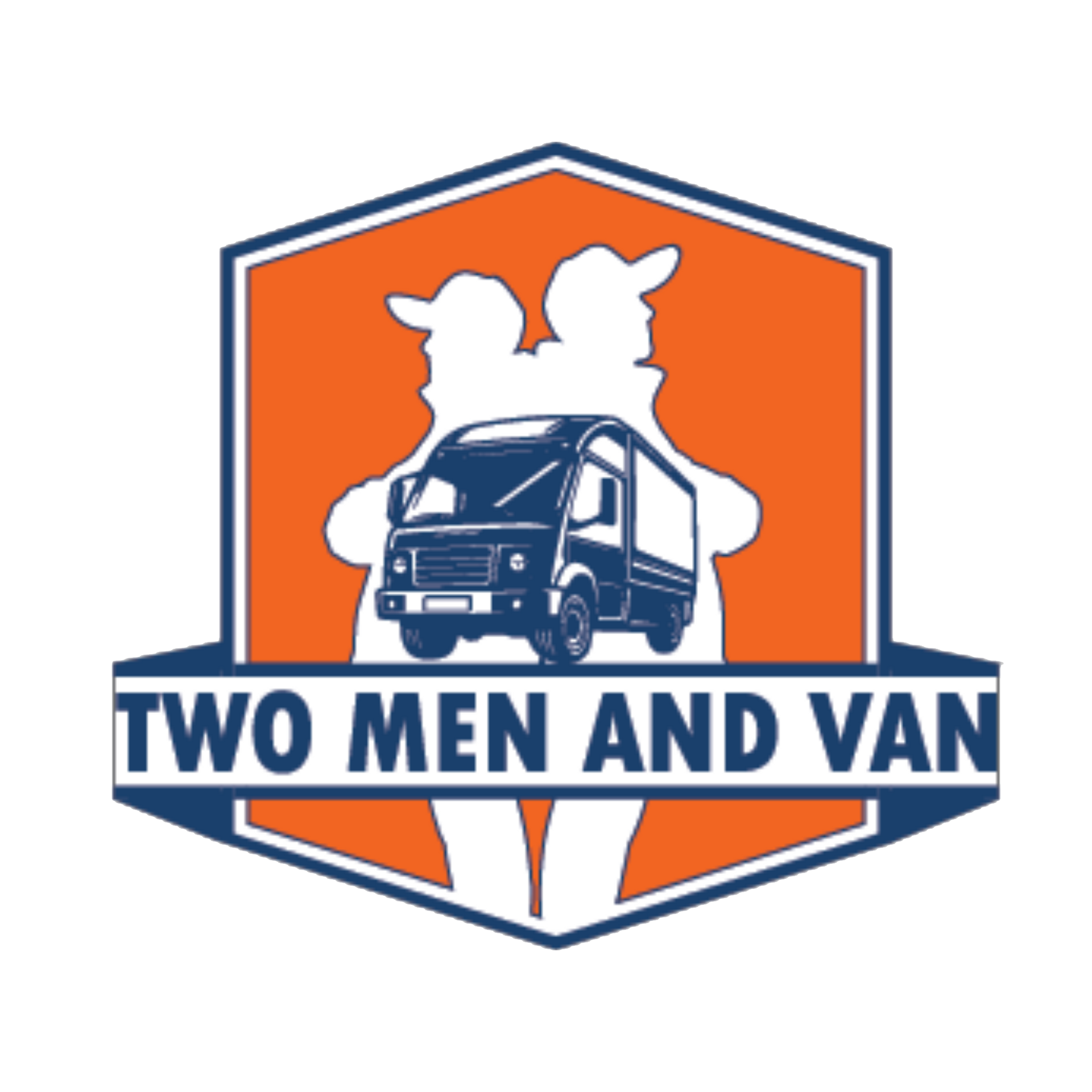 A white van with twomenandvan.com written on the side