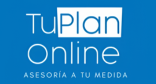 Un logotipo azul y blanco para Tuplan Online.