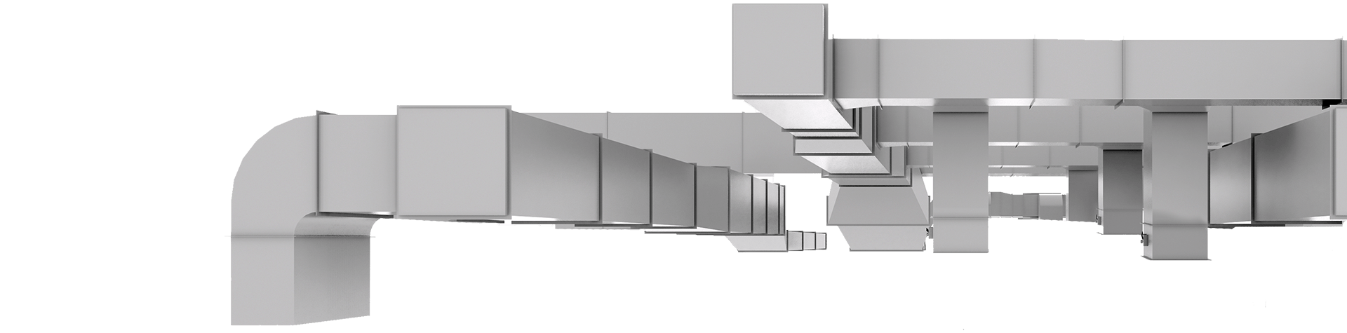 Gray ventilation ducts, complex network, against a white background.
